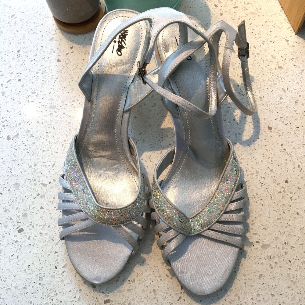 Glittery Metallic Silver Heels